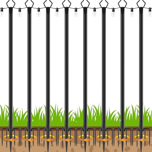 AILBTON 10Ft String Light Poles 8 Pack,Light Poles for Outside Lights,Outdoor with Fence Brackets Hanging Lights,Metal Stand Deck Patio Backyard - size: 10FT 8 Pack