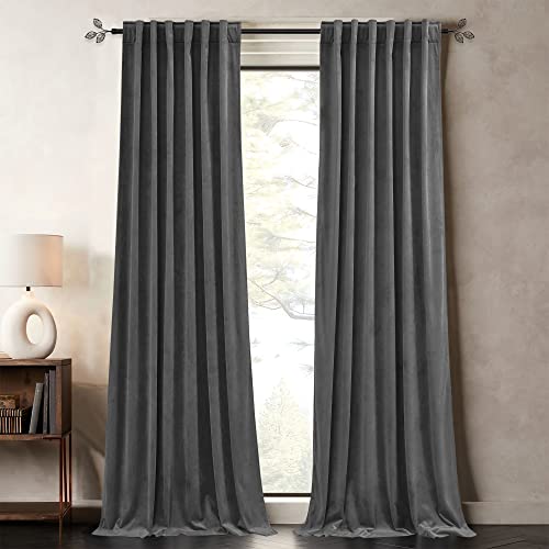 Pony Dance Dim Gray Blackout Velvet Curtains 96 inches Long - Block Light Thermal Insulated Velour Rod Pocket Drapes for Bedroom and Living Room, Dim Gray, W52 x L96, 2 Panels - color: Dim Gray, size: 52"W x 96"L (Pack of 2)