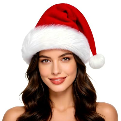 Christmas Hat for Adults/Kids/Baby, Santa Hats Unisex, Red Velvet Thicken Holiday Xmas Hat for Festive New Year Party - color: Red - Single Pack