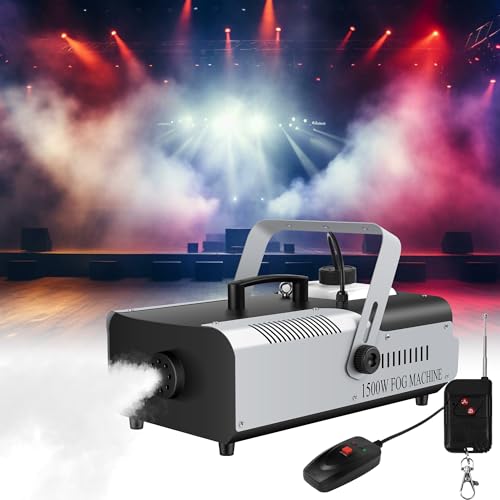 1500W Fog Machine with Remote Control - 16000 CFM High Output Smoke Machine for Halloween, DJ Party & Stage - Rapid Preheat, 2L Tank, Quiet Operation