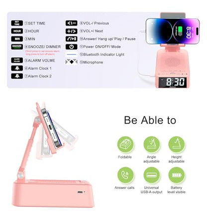 Gifts for Women Girls, Phone Stand with Bluetooth Speaker 360°Rotable Angle | Phone Holder for Desk/ HD Subwoofer Sound/ Fits Smart Phones/Alarm Clocks - color: Pink