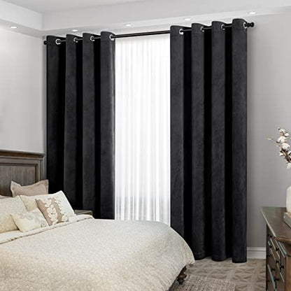 HOMEIDEAS Black Velvet Blackout Curtains, 52 x 96 Inches Long Heavy Duty Light Blocking Thermal Insulated Grommet Window Drapes for Threater, Bedroom, 2 Panels - color: Grommet-black, size: 52"W x 96"L (Pack of 2)