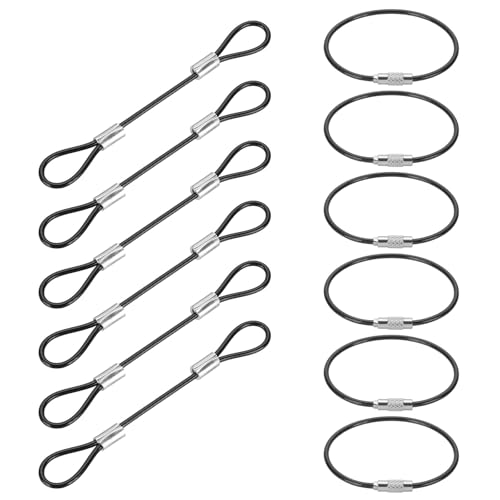 PATIKIL 0.3Ft(4 Inch) Safety Cable Lock, 6 Pcs 0.08 Dia Braided Stainless Steel Coated Security Cable Luggage Lock Wire Rope with Double Loop for Luggage Bicycles Doors Packages, Black - size: 0.3Ft(4 Inch)
