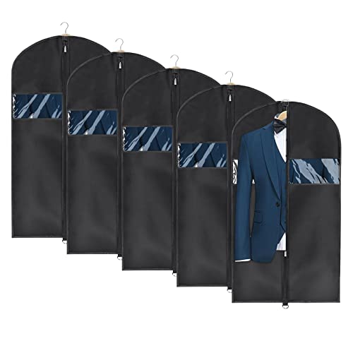 Univivi Garment Bag Suit Bag for Storage and Travel, 43 Inch, Set of 5 | Travel Bag with Zipper and Visible Transparent Window, Oxford Fabrics, Foldable Washable Suit Cover for Jacket, Suits, Coats - size: 24"X43"-5pcs - Oxford