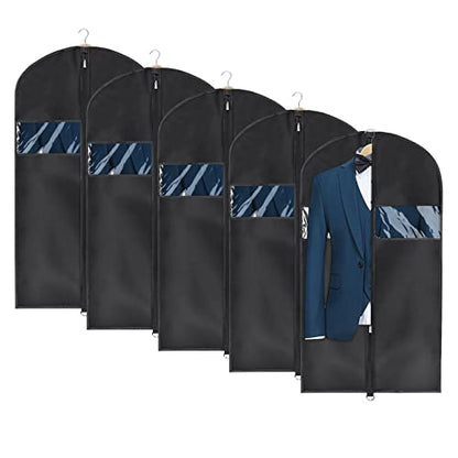 Univivi Garment Bag Suit Bag for Storage and Travel, 43 Inch, Set of 5 | Travel Bag with Zipper and Visible Transparent Window, Oxford Fabrics, Foldable Washable Suit Cover for Jacket, Suits, Coats - size: 24"X43"-5pcs - Oxford