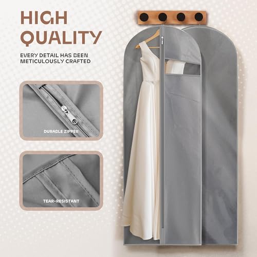 Lazebox Garment Bags for Travel and Closet Storage with Zipper, 65'' Long Dress Bag for Gowns Long - size: 65inch-2 packs-Gray