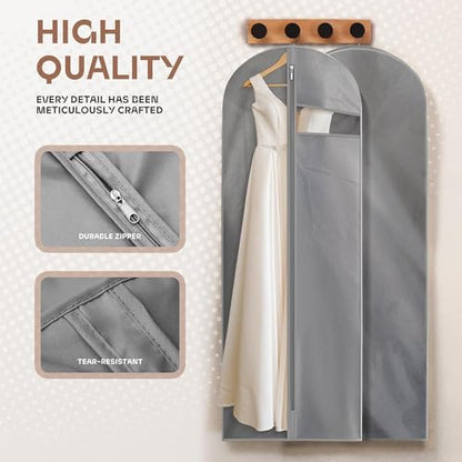 Lazebox Garment Bags for Travel and Closet Storage with Zipper, 65'' Long Dress Bag for Gowns Long - size: 65inch-2 packs-Gray