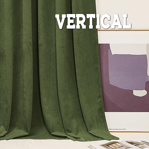 RYB HOME Velvet Room Darkening Curtains for Living Room 72 inches Long - color: Army Green, size: 52"W x 72"L (Pack of 2)