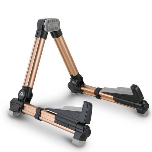 EASTROCK Portable Tripod A Frame Aluminium Music Stand,Gold | Folding Guitar Stand,for Acoustic Electric Guitars, Bass, Violin, Ukulele, Banjo - color: gold