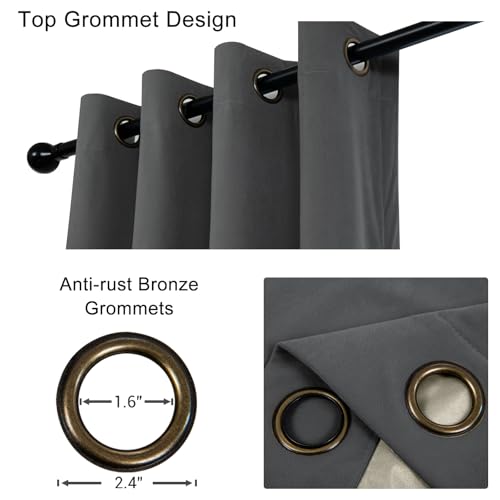 100% Full Blackout Velvet Curtains with Liner 52x84 Long Dark Gray - color: Dark Gray, size: 52"W x 84"L (Pack of 2)