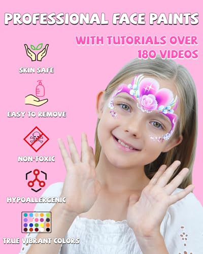 Anka Bella Professional Face Painting Kit，Water Activated Non Toxic | water based,for sensitive skin,washable,with brushe and stencil,easy to remove,hypoallergenic,for halloween/parties,12X10gm - color: Rainbow Valley set