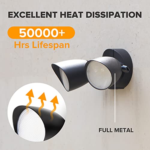 UME 2-Packs 2500 Lumen 32 Watt 28 LED Dual-Head Floodlight Outdoor, Full Metal Design, Waterproof Exterior Security Wall Light 5000K for Patio, Garden, Yard-Black - color: Black