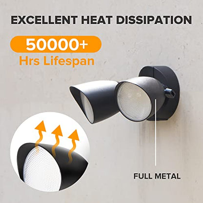 UME 2-Packs 2500 Lumen 32 Watt 28 LED Dual-Head Floodlight Outdoor, Full Metal Design, Waterproof Exterior Security Wall Light 5000K for Patio, Garden, Yard-Black - color: Black