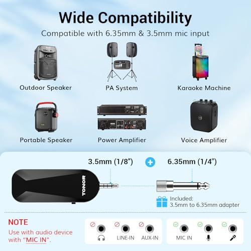 TONOR Wireless Headset Microphone, 2 in 1 UHF Over-Ear Mic System with 20 Channels, 65ft Range Handheld Microfono for Teaching, Fitness, Tour Guide, Compatible with PA, Voice Amplifier, Speaker, TW100