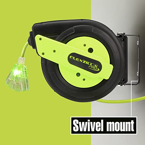 Flexzilla Retractable Extension Cord Reel, 12/3 AWG SJTOW Cord, 60', Grounded Triple Tap Outlet, ZillaGreen, FZ8120603 - size: 60ft / 12 Gauge