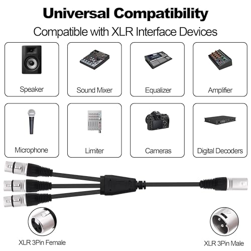 3 Way XLR Splitter Audio Y Cable 1 Male to 3 Female Adapter 0.6M | XLR Balanced Microphone Audio 1 to 3 Splitter Cord,for Mixer Amplifier Camera - style: 1 male to 3 female