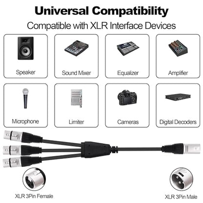 3 Way XLR Splitter Audio Y Cable 1 Male to 3 Female Adapter 0.6M | XLR Balanced Microphone Audio 1 to 3 Splitter Cord,for Mixer Amplifier Camera - style: 1 male to 3 female