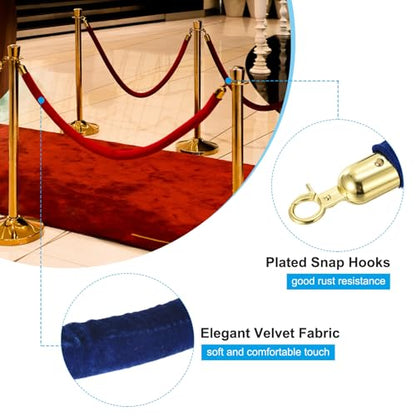 PATIKIL 8 Pack Blue Velvet Stanchion Rope, 5 Ft Crowd Control Ropes Barrier Hanging Rope with Stainless Steel Gold Plated Hooks for Carpet Events Movie Theaters Opening Activities - color: Blue/Gold Plated, size: 5 Ft
