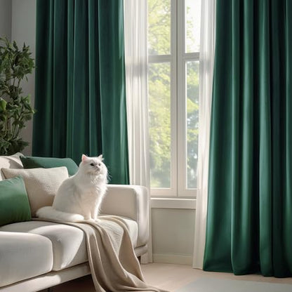 FMFUNCTEX Velvet Curtains Emerald Green Thermal Insulated Curtains for Bedroom Living Room Darkening Curtains 84 Inches Long Soft Luxury Heavy Rod Pocket Window Treatments Drapes 2 Panels Set - color: Emerald Green, size: 52"W x 90"L (Pack of 2)