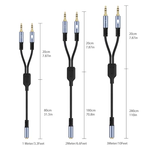 3.3FT 3.5mm Headphone Splitter, 1/8 inches Female to Dual Male Audio Splitter Cable, Stereo Jack Earphones Headset to PC Laptop Adapter, 2-in-1 Y Separator Aux Dongle Converters, for computer - size: 3.3FT, style: 1/8" TRS Stereo Female to Dual Male