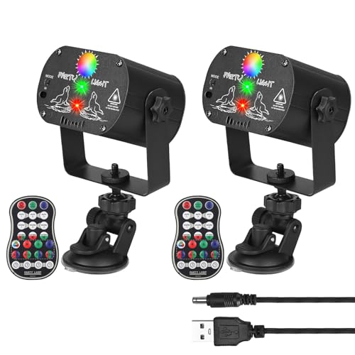 2-Pack DJ Laser Party Lights, RGB LED Disco Light, Sound Activated Projector Strobe Light with Remote Control for Christmas Halloween Decorations Karaoke Birthday Dance Wedding Stage Show - size: Corded Electric*2