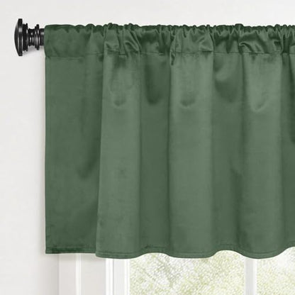 Yakamok Sage Green Room Darkening Velvet Curtains 40x18 Inch Living Room | Luxury soft velvet, 1 panel , for bedroom small windows, window drapes rod pocket,light blocking,Thermal Insulated - color: Sage Green, size: 40"W x 18"L (Pack of 1)