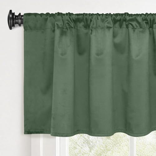 Yakamok Sage Green Room Darkening Velvet Curtains 52x18 Inch Living Room | Luxury soft velvet, 1 panel , for bedroom small windows, window drapes rod pocket,light blocking,Thermal Insulated - color: Sage Green, size: 52"W x 18"L (Pack of 1)