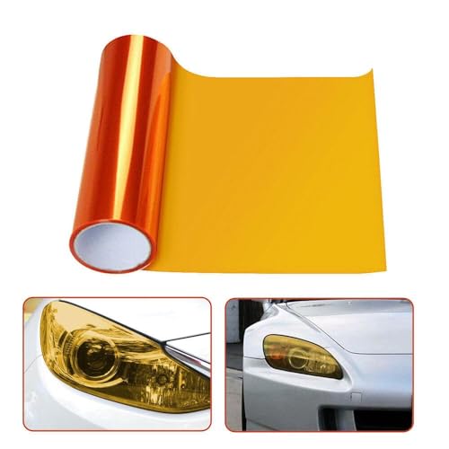 KOMAS 12” X 48” Tint Vinyl Film Sticker Sheet Roll for Car Headlight, Tail Lights, Fog Lights with Squeegee + Cutter (Glossy Orange) - color: Glossy Orange