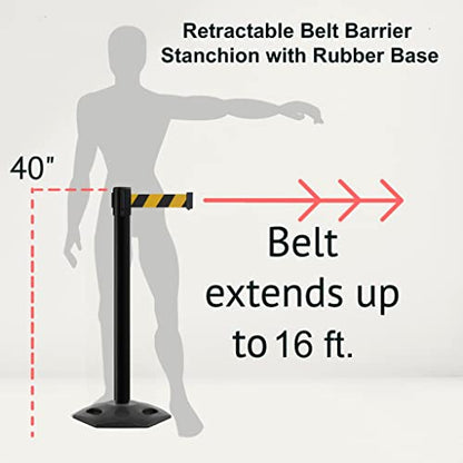 Montour Line MSR650 Set of 2 Retractable Belt Barrier Stanchion, Heavy-Duty Rubber Base, Red Steel Post (16 ft Red with"Caution - DO NOT Enter" White Letters Belt) - color: Red with "CAUTION - DO NOT ENTER" White Letters, size: Red Steel