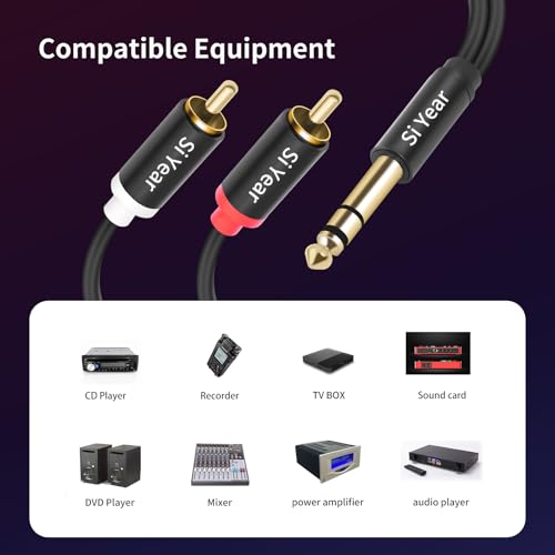 1/4 to Dual RCA Y Splitter Cable,6.35mm Stereo Jack to RCA Male Audio Cable Quarter inch TRS to Dual RCA Insert Cable (1.5M/5FT) - color: 6.35-2RCA-1.5M