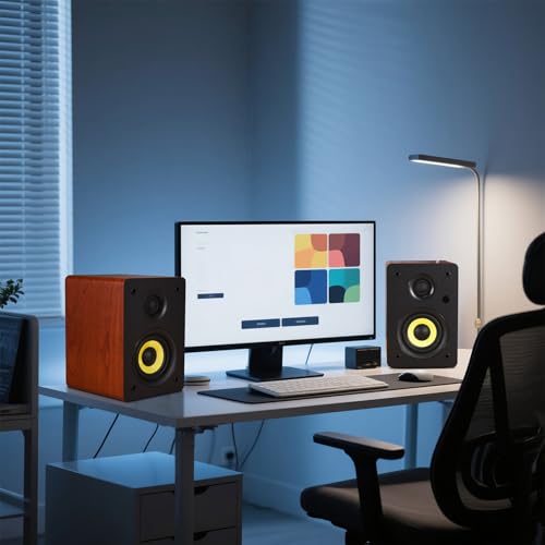 Sanyun SW206 80W 2.0 Active Bookshelf Speakers, Dual-Mode Creator & Music | 4" Carbon Fiber + 25mm Silk Dome, 24bit DAC, 6.35mm TRS Balanced + (Optical/Coaxial/AUX/USB/BT) Inputs, MDF, (Pair, Red) - color: Red