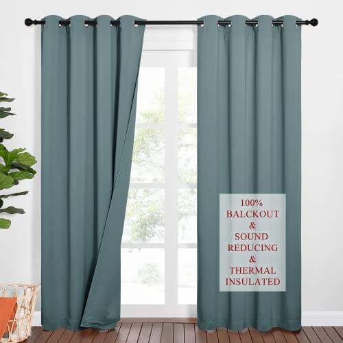 NICETOWN Sound Barrier 100% Blackout Divider Curtains 84", Noise, Heat and Cold Blocking Drapes with Felt Fabric Lining for Nursery/Daytime Sleep/Bedroom (Greyish Blue, 2 PCs, 52" Wide) - color: Greyish Blue, size: 52"W x 84"L (Pack of 2)