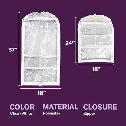 Clear Garment Bags for Dance Costumes 3-Pack, Regular-Size, Side Zipper Entry, Storage Pockets for Shoes & Accessories, Size 37”x18”, Dream Duffel - size: Non-Gusseted Regular-Size 37"x18"