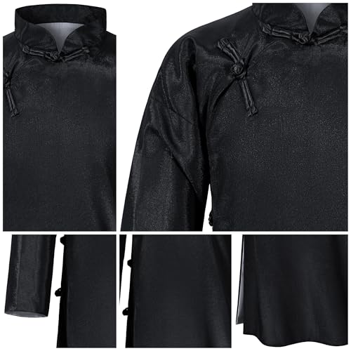 Boys Girls Kids Dragon Tang Coat Chinese Traditional Clothing Master Martial Arts Fan Scarf Set Outfit - color: Black, size: 8-9Years(140cm)