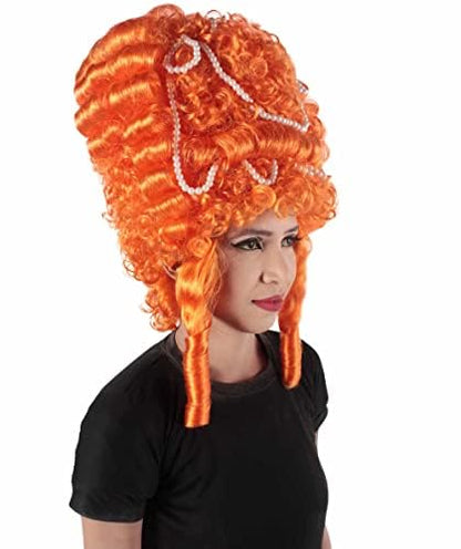 HPO Adult Women's Baroque French Revolution Queen Marry Wig Collection, Pumpkin Color, Premium Breathable Capless Cap - color: Pumpkin