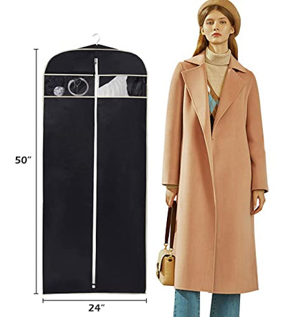 MISSLO 50" Gusseted Travel Garment Bag with Clear Zipper Pouch Breathable Dress Storage Garment Cover for Hanging Full Length Coat, Long Jacket, Suit with Tails - size: 50 inch
