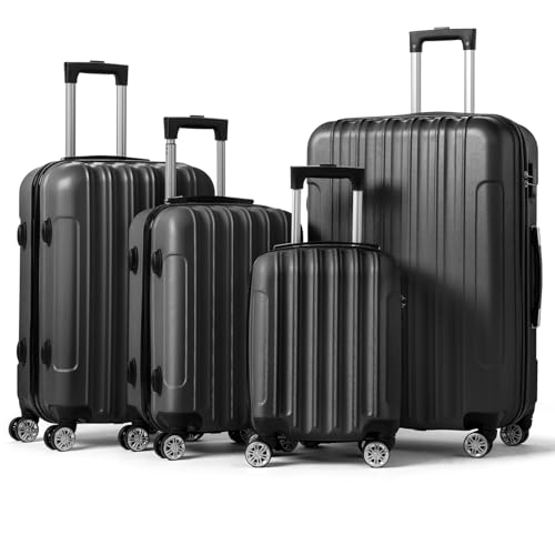 Karl home Luggage Set of 4 Hardside Suitcase Sets - Black (16/20/24/28) - color: Black, size: 4 Piece Set
