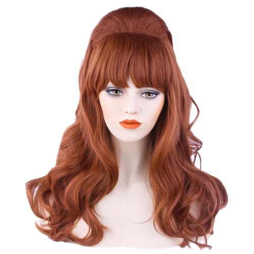 Auburn Beehive Long Wavy 70s 60s 50s Dress Up Party Wigs Halloween Costume Wig - color: Auburn