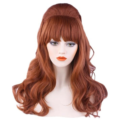 Auburn Beehive Long Wavy 70s 60s 50s Dress Up Party Wigs Halloween Costume Wig - color: Auburn