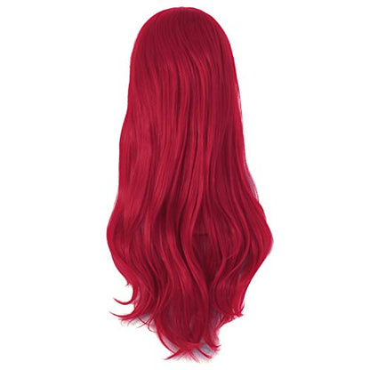 MapofBeauty 28 Inch Long Curly Hair Costume Cosplay Wig, Dark Red | 70 cm Wig, Women, Side Bangs, Fashion - color: Dark Red