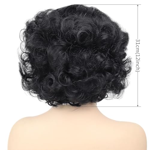 1930s Short Black Curly Flapper Wigs for Women Costume (with Red Bowknot) | Anime Cosplay Natural Hair Synthetic Hair Halloween Betty Costume Dress Up Drag Queen Flapper Wig (with Red Bowknot) - color: Black