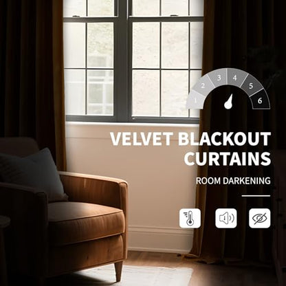 CUCRAF Gold Brown Velvet Curtains 84 inches Long, Soft Room Darkening Rod Pocket Blackout Curtain, Thermal Insulated Noise Reduction Window Drapes for Living Room Bedroom (52 x 84 Inch, 2 Panels) - color: Gold, size: 52"W x 84"L (Pack of 2)