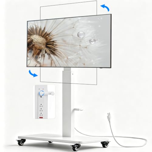 Swivel Rolling TV Stand with Power Outlet for 30-80 inch TVs up to 110 lbs - color: White