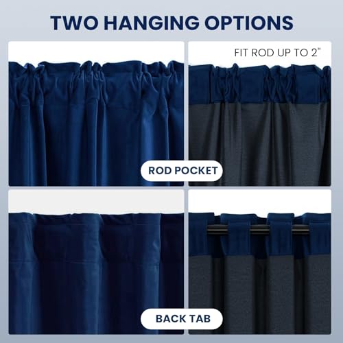 Dreaming Casa Royal Blue Velvet Room Darkening Curtains for Living Room Thermal Insulated Rod Pocket Back Tab Window Curtain for Bedroom 2 Panels 52" W x 96" L | Rod Pocket & Back Tab Top, Blackout Thermal Insulated Window Treatment Drapes for Living Room
