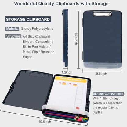 Clipboard with Storage, A4 Binder Nursing Clipboards with Pen Holder, Heavy Duty Storage Clipboards with Low Profile Clip, Clipboard Folder Side-Opening, Smooth Writing Clip Board (Navy Blue) - color: Navy Blue