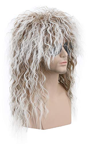 karlery Men and Women Long Curly Brown Gradient White Wig 70s 80s Rocker Mullet Party Funny Wig Costume Wig | Rocker Mullet Party Funny Wig Costume Wig