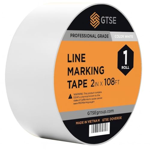 GTSE - White Vinyl PVC Floor Tape 2 inch x 108ft Safety Marking Tape | Safety Marking Tape for Gyms, Warehouses & Dance Floors - Durable Vinyl, High Visibility - color: White, size: 2" x 108 ft