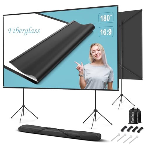 Outdoor Projector Screen with Stand 180 inch 16:9, Portable Projector Screen, 1.5 High Gain Fiberglass, Sturdy Backing, Wind-Resistant Movie Screen, Tripod/Wall Mounted, for Home Cinema/Backyard Party - size: 180 inch 16:9