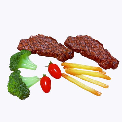 12pcs Fake Steak Model Set,2 pcs Fake Steak with Fake Broccoli Slice, Fake Tomato and Fake Fries,Simulation Food,Realistlike Steak, Fake Cooked Roast Beef,Photography Meat Props,Artificial Steak - color: 12pcs Fake Steak Model Set