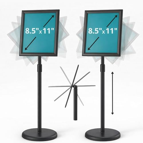 Pack of 2 Sign Stand Holder 8.5 x 11 Inch — 360° Rotating Display Holder Black Floor Sign Stand for Business Advertising & Store Signage Sturdy & Adjustable Pedestal Signage for Business Display
